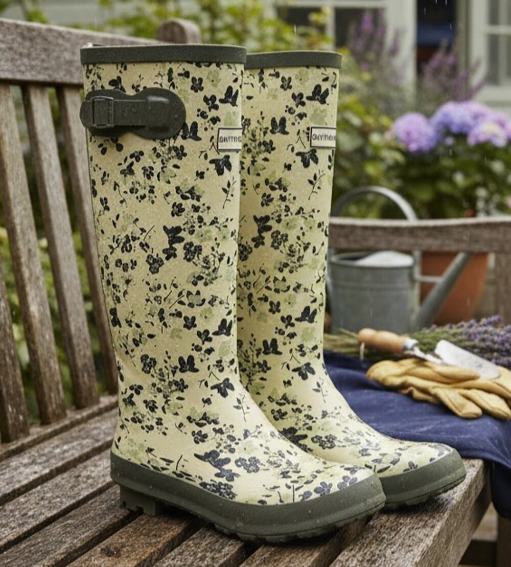 Smith & Hawken Women's Floral Rain Boots Green & Yellow Knee High Size 7